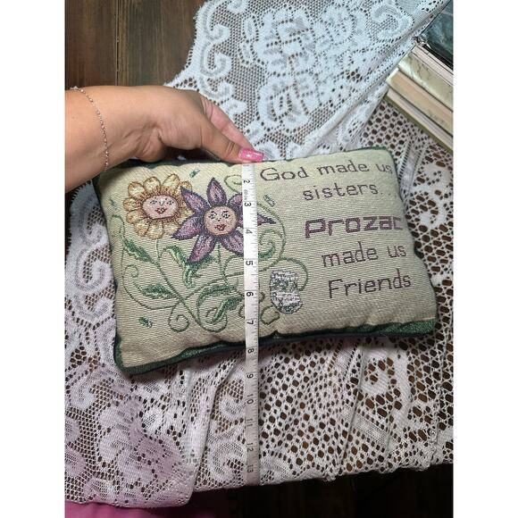 Vintage God Made Us Sisters Prozac Made Us Throw Pillow 90s Embroidery Gift - Picture 8 of 8